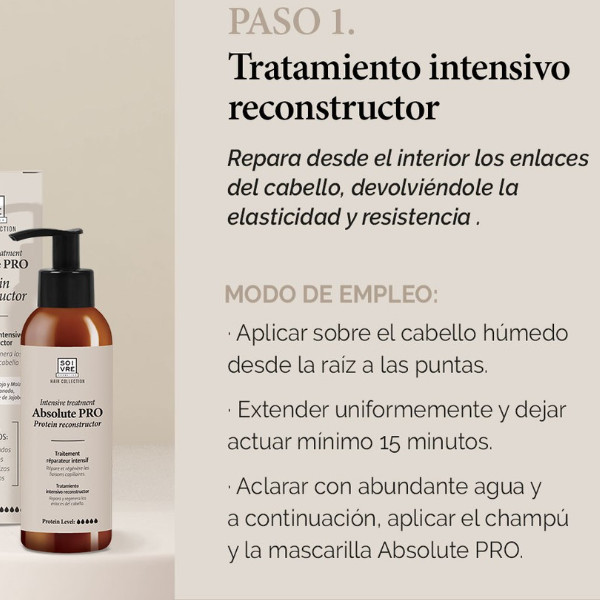 SOIVRE COSMETICS. Cosmética saludable. SOIVRE el cuidado integral y específico que tu piel necesita. CHAMPÚ CAPILAR 500ML. Absolute PRO. Protein reconstructor. Limpia, repara y protege el cabello.