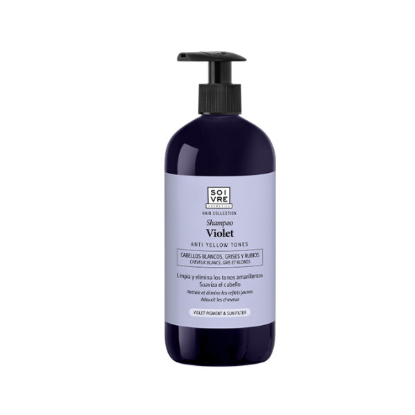 SOIVRE COSMETICS. Cosmética saludable. SOIVRE el cuidado integral y específico que tu piel necesita. CHAMPÚ CAPILAR 500ML. Violet. Elimina los tonos amarillentos no deseados.