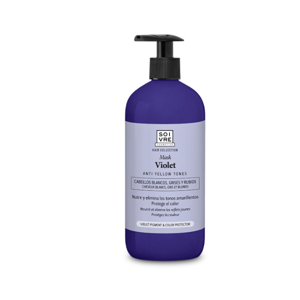 SOIVRE COSMETICS. Cosmética saludable. SOIVRE el cuidado integral y específico que tu piel necesita. MASCARILLA CAPILAR 500ML. Violet. Elimina los tonos amarillentos no deseados.