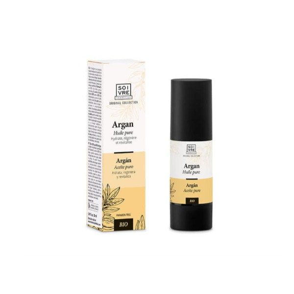 SOIVRE COSMETICS. Cosmética saludable. SOIVRE el cuidado integral y específico que tu piel necesita. ACEITE PURO 30ML Argán. Retrasa el envejecimiento prematuro de la piel.