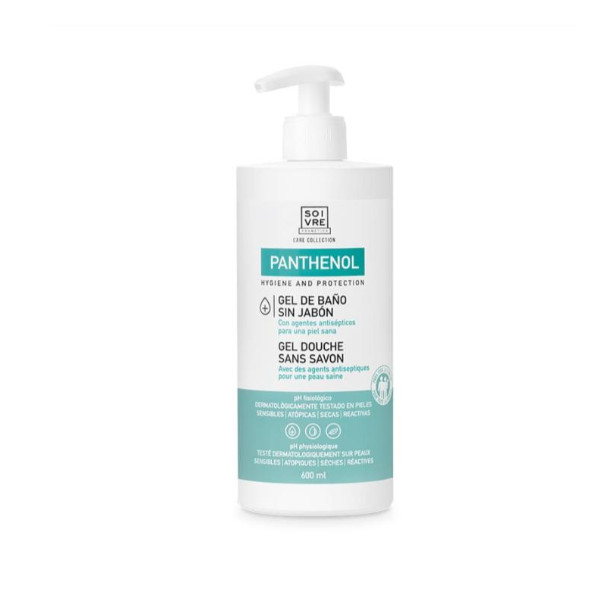 SOIVRE COSMETICS. Cosmética saludable. SOIVRE el cuidado integral y específico que tu piel necesita. GEL DE BAÑO SIN JABÓN 600ML Panthenol. Con agentes antisépticos para una piel sana.