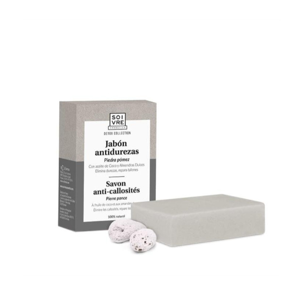 SOIVRE COSMETICS. Cosmética saludable. SOIVRE el cuidado integral y específico que tu piel necesita. JABÓN ANTIDUREZAS 125GR Piedra Pómez. Elimina durezas y callosidades.