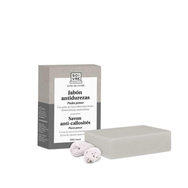 SOIVRE COSMETICS. Cosmética saludable. SOIVRE el cuidado integral y específico que tu piel necesita. JABÓN ANTIDUREZAS 125GR Piedra Pómez. Elimina durezas y callosidades.