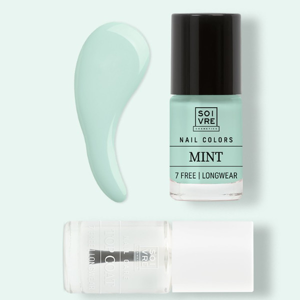 SOIVRE COSMETICS. Cosmética saludable. SOIVRE el cuidado integral y específico que tu piel necesita. ESMALTE DE UÑAS MINT 6ML Nails. 7 Free. Longwear.