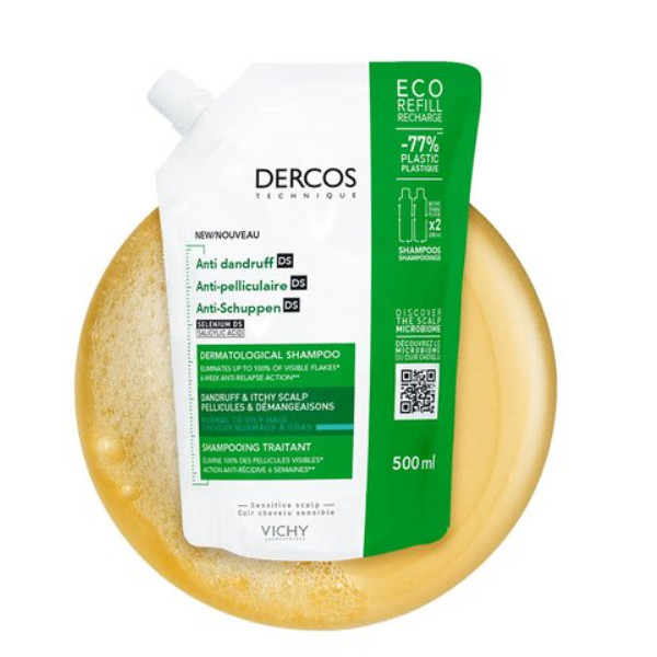 DERCOS TECHNIQUE ECOREFILL RECARGA DE CHAMPÚ ANTICASPA DS - CABELLO NORMAL O GRASO -77% PLÁSTICO4 6 SEMANAS ANTIRREAPARICIÓN2