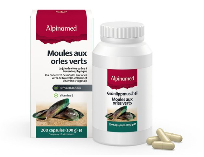 Alpinamed AG extraits spéciaux ou standards MOULES AUX ORLES VERTS CAPSULES LA PUISSANCE DES MOULES POUR VOTRE MOBILITÉ