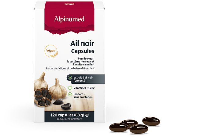 Les capsules Alpinamed à l’ail noir contiennent un extrait spécial d’ail noir de haute qualité, auquel on a ajouté de précieuses vitamines du groupe B qui contribuent au maintien des fonctions corporelles vitales